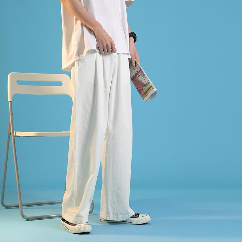 Мужские однотонные высокие уличные брюки, свободные прямые широкие брюки, японские спортивные брюки, повседневные брюки