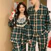 Korean-Inspired Autumn/Winter Plaid Pajama Set with Lace Trim for Couples