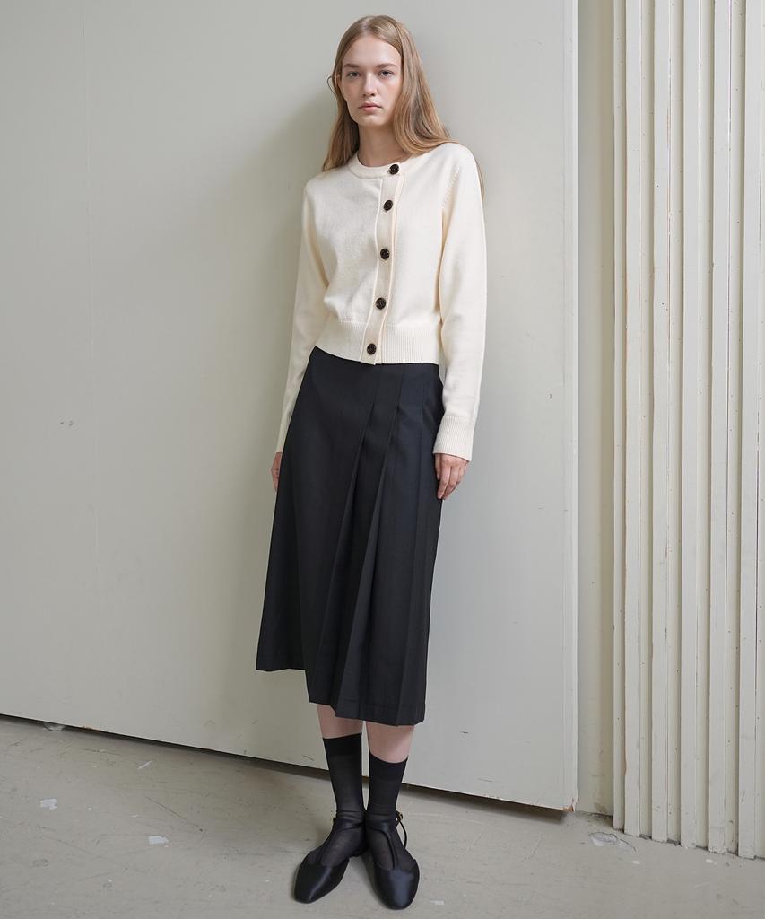 Paul And Alice Leather Band Wool Skirt / Black