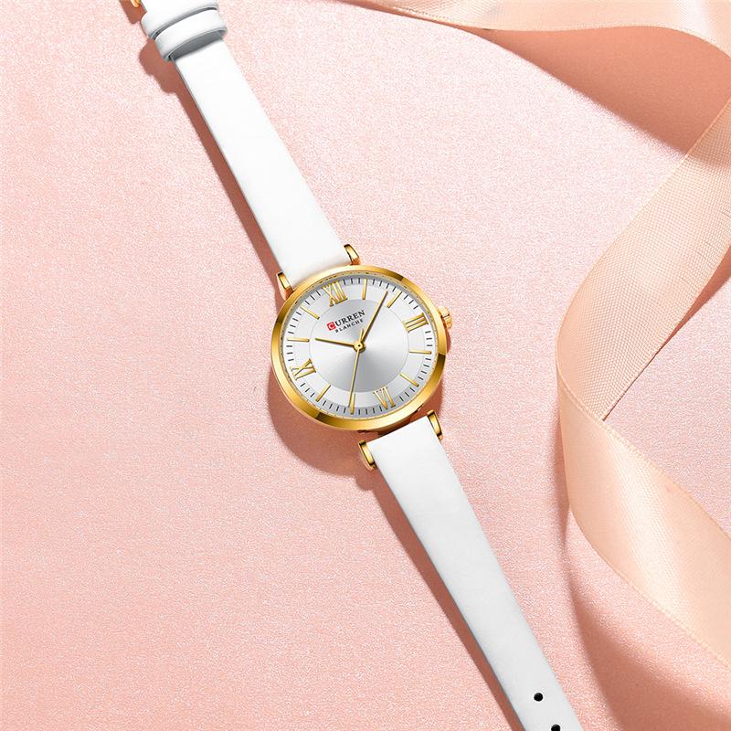 CURREN Элегантные женские кварцевые часы, модные повседневные водонепроницаемые часы с кожаным ремешком, деловые женские часы, подарок