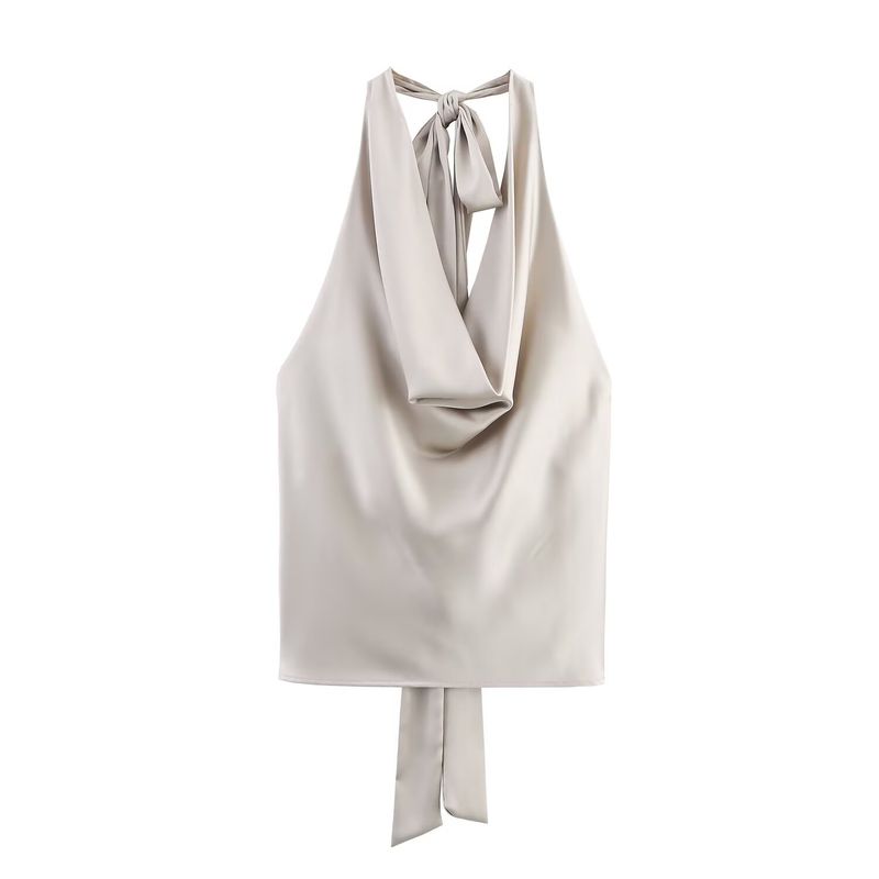 Araltay New Arrival Women's Clothing Fashion Style Fashion All-Match Hanging Collar Silk Satin Texture Tops 2892650