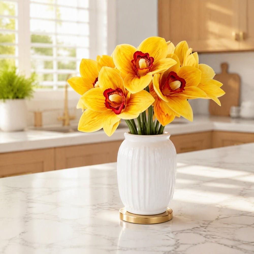 3D Printed Artificial Orchid Flowers 6 Stems Fake Orchid Bouquet Table Centerpiece