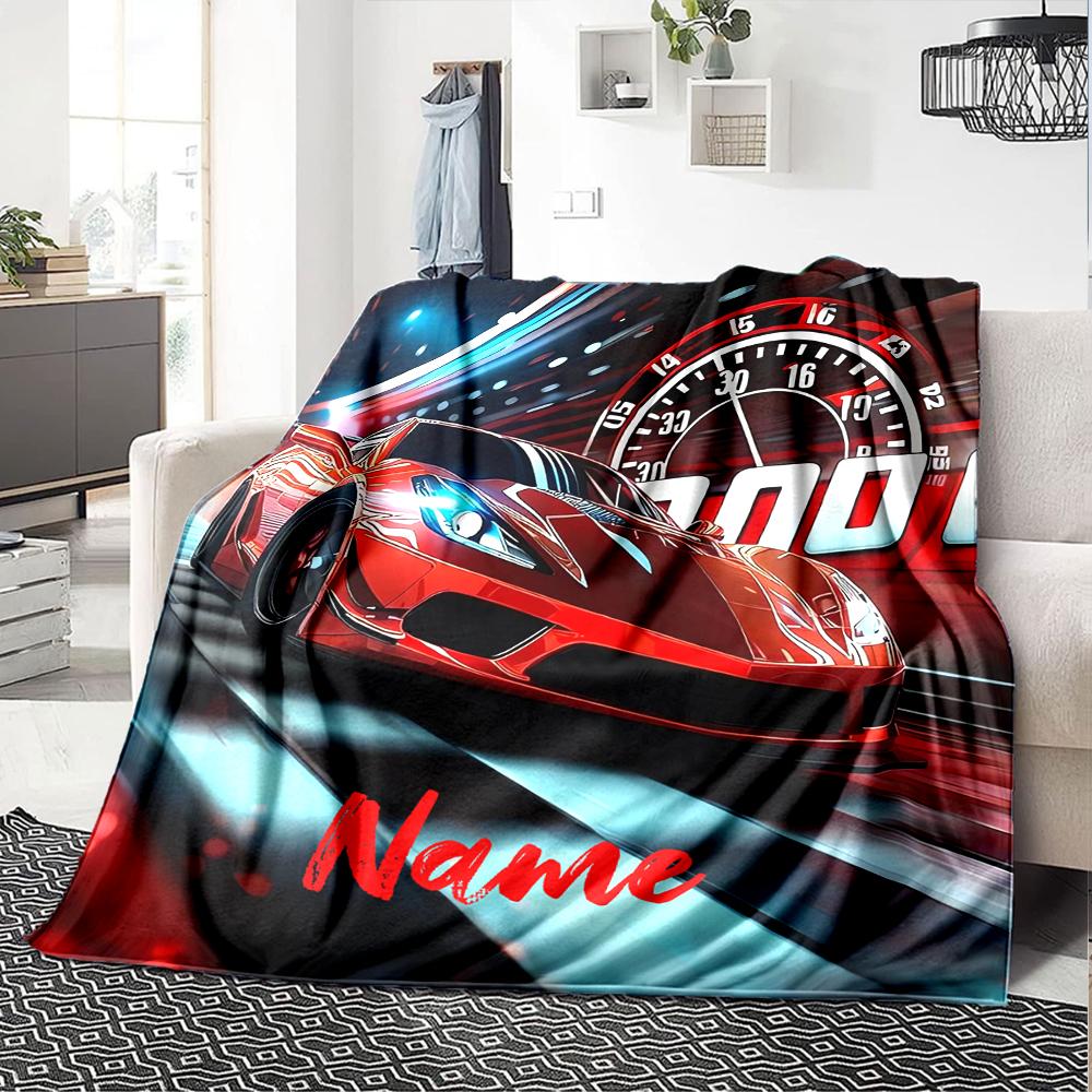 Custom Name Racing Theme Printed Blanket - Perfect for Couch, Bed, Travel & Outdoor Use | Machine Washable, Cozy & Durable.