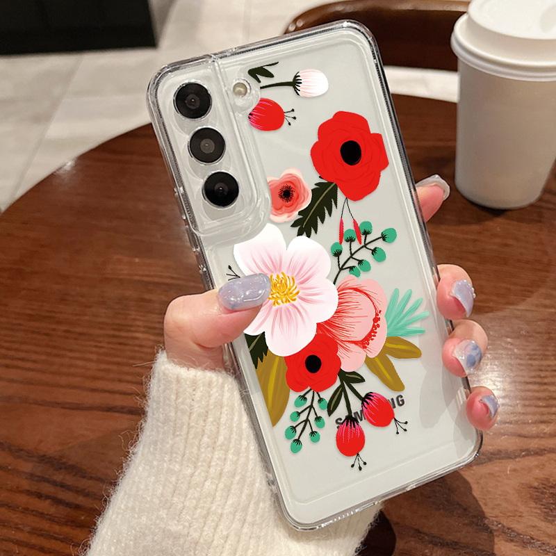 Модный прозрачный чехол для телефона с сердечками и цветочным принтом для Samsung S24 S23 Ultra S22 S21 FE A15 A35 A55 A33 A54 A53 A25, противоударный прозрачный мягкий силиконовый чехол