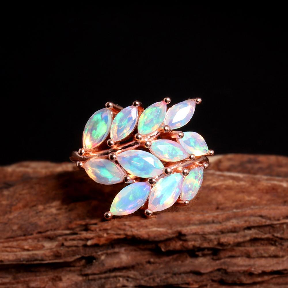 Роскошное светлое кольцо с натуральным опалом из розового золота 925 пробы, камень, родившийся в октябре, из серебра, ювелирные украшения, подарок на годовщину и свадьбу для женщин