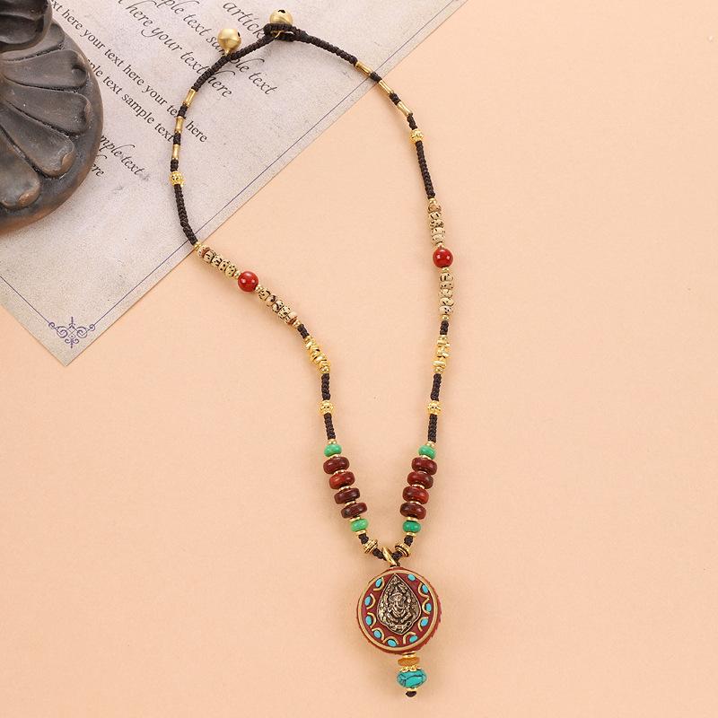 Vintage Necklace Natural Stone Woven Clavicle Chain Women's Nepalese Tibetan Pendant Niche Accessories