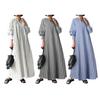 O-Neck Buttons Half Placket Baggy Dress Long Sleeves Pockets Ankle Length Women