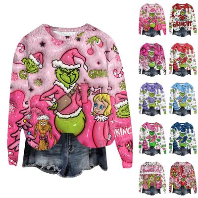 Женский модный пуловер с круглым вырезом, футболка с длинным рукавом, рождественская толстовка с принтом