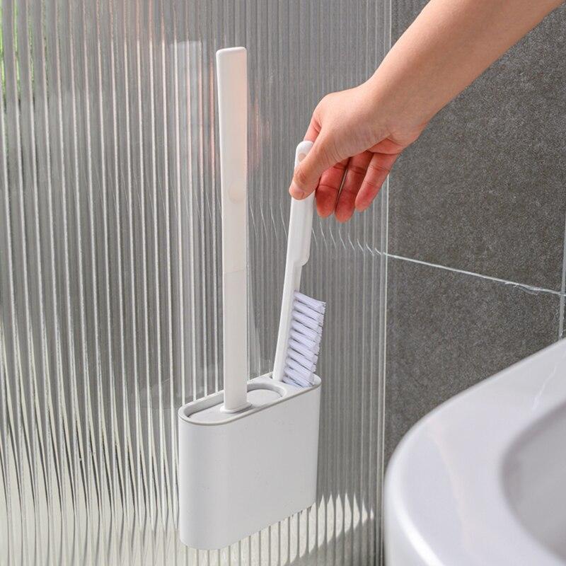 Wall Hanging TPR Toilet Brush with Holder Set Toilet Bowl Brush Wall Toilet Wand with Quick-Drying Holder Cleaning Brush