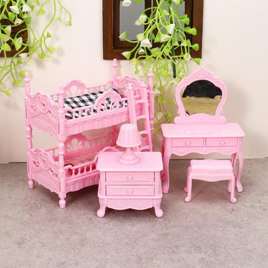 Doll Mansion Furniture Set Miniature Dressing Table Bunk Bed Bedside Table Dolls Bedroom Accessories for Kids Pretend Play