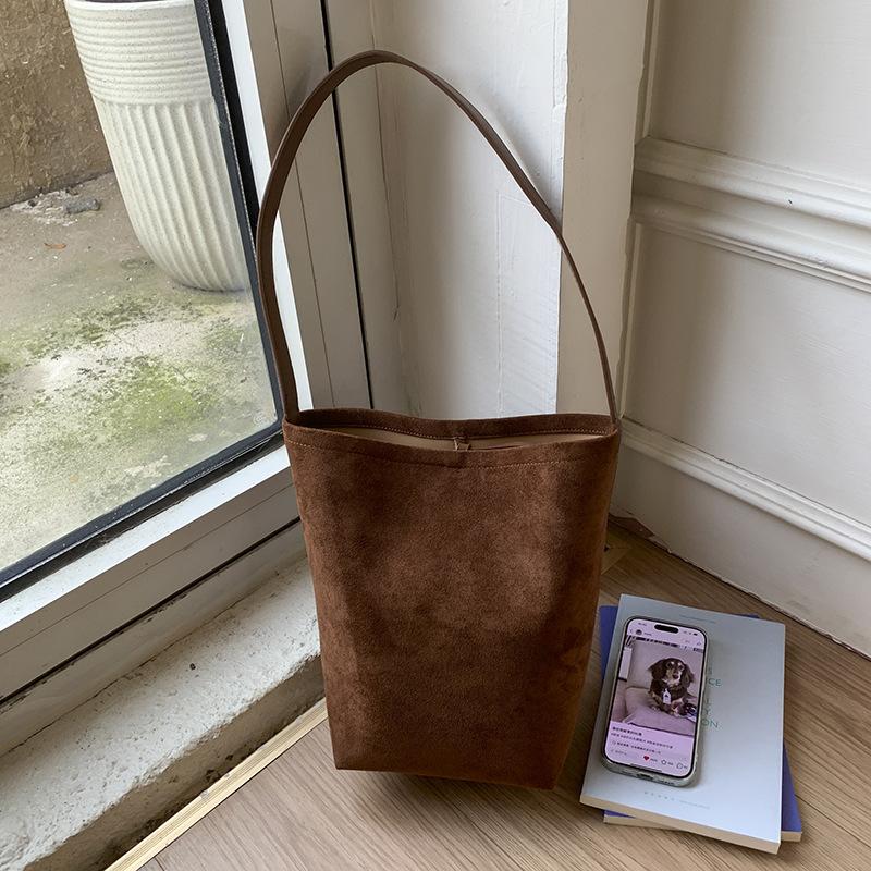 Летняя новая ретро однотонная сумка-ведро большой вместимости женская простая модная универсальная подмышечная сумка на плечо