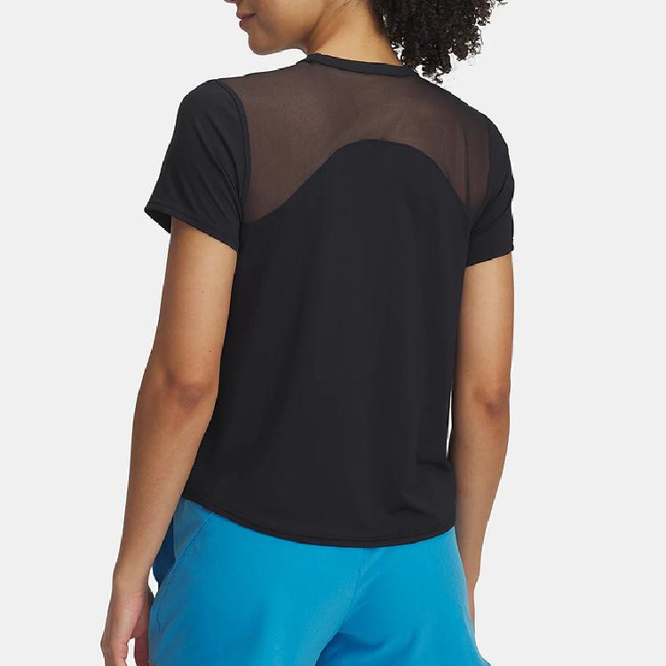 Under Armour Vanish Elite Rush Solid Color Casual Simple Breathable Short Sleeve T-Shirt Women Tops Black 1389868-001