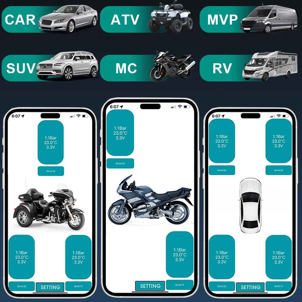 Система контроля давления в шинах мотоцикла с поддержкой Bluetooth TPMS Датчики давления в шинах Внешний датчик Android/IOS Автомобильный TMPS