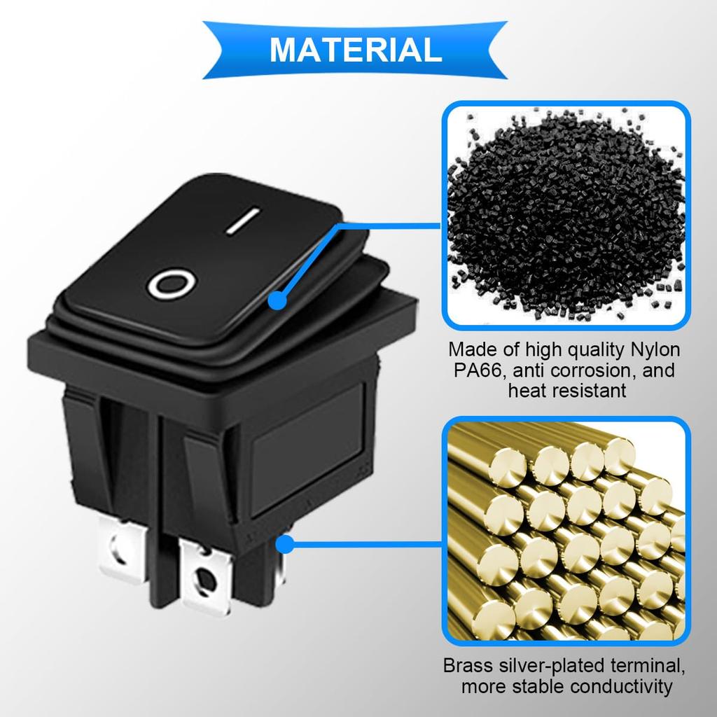 5 шт. клавишный переключатель переменного тока 16A/250V 20A/125V DPST вкл/выкл водонепроницаемая мини-кнопка 5 цветов (Черный/Красный/Зеленый/Желтый/Синий) 4 штифта 2 положения