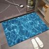 Blue Swimming Pool Footprint Bath Rug Realistic Water Ripple  Step Detail Non-Slip Silicone Backing Mat