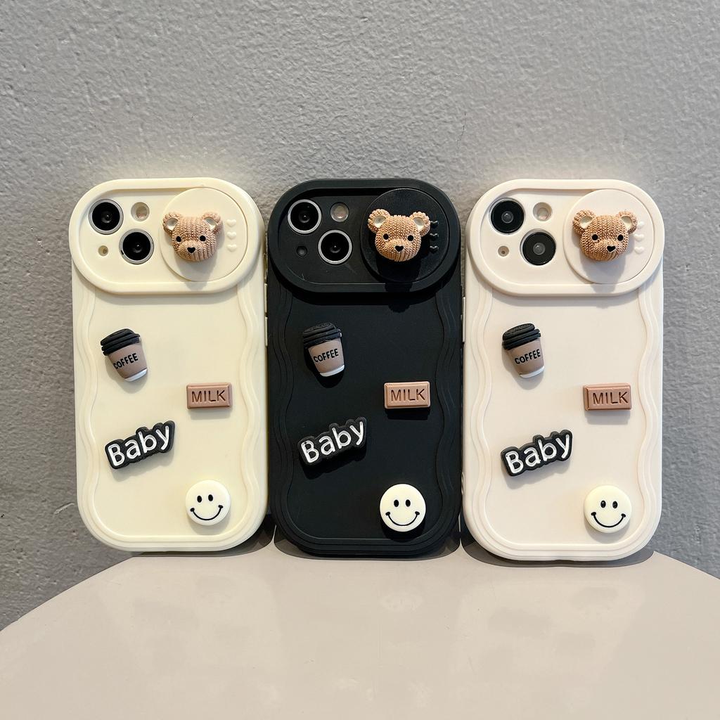 Wavy Push Windows Are Suitable for Apple 15 13 11 Coffee Bear Diy Handmade Soft Shell IPhone 16 Mobile Phone Case