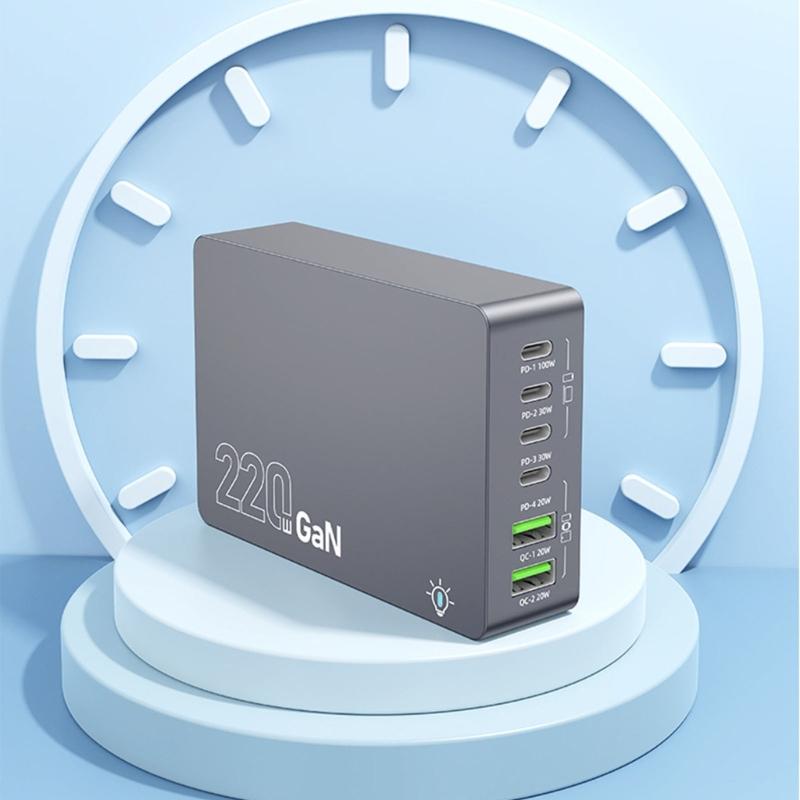 Блок быстрой зарядки 6 портов USB Type C PD, зарядная станция 220 В, USB-адаптер питания для телефона, планшета, ноутбука