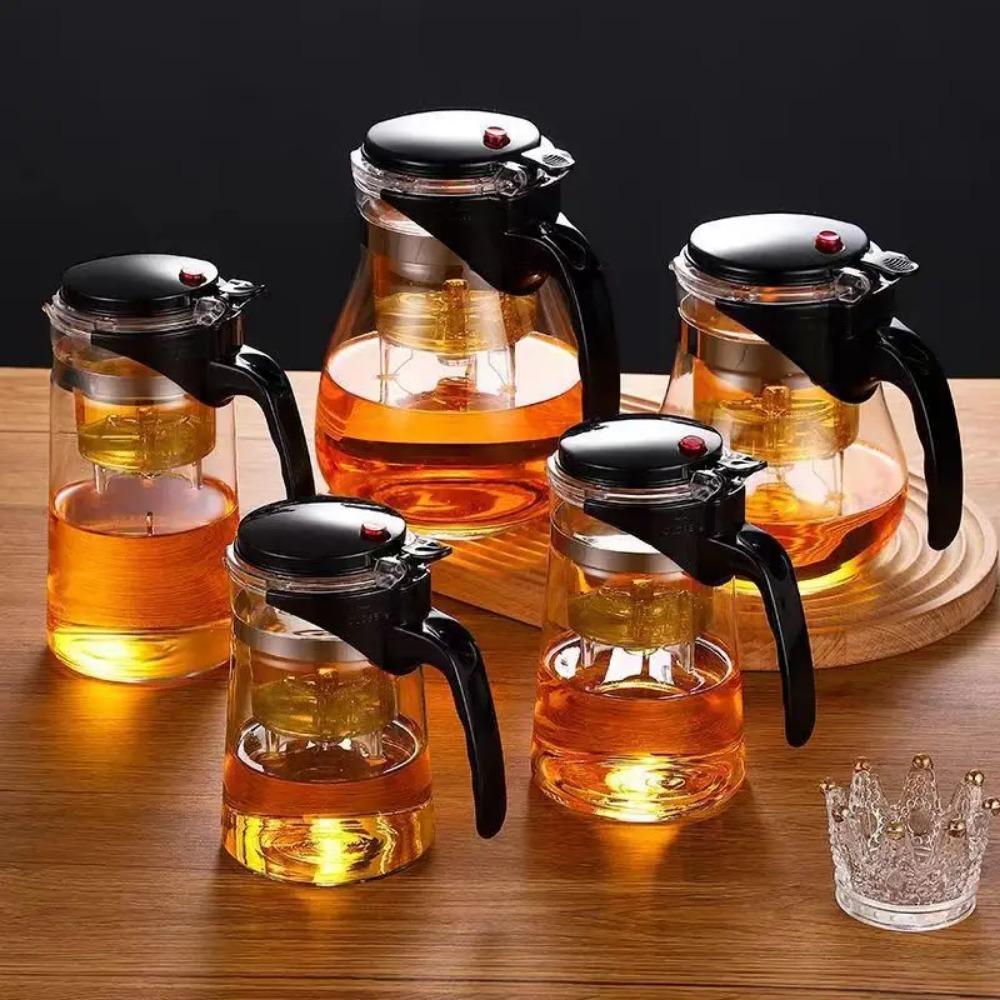 Термостойкий стеклянный чайник с фильтром One Click, кофеварка для чая и кофе, дизайн с разделением воды, домашняя чайная утварь