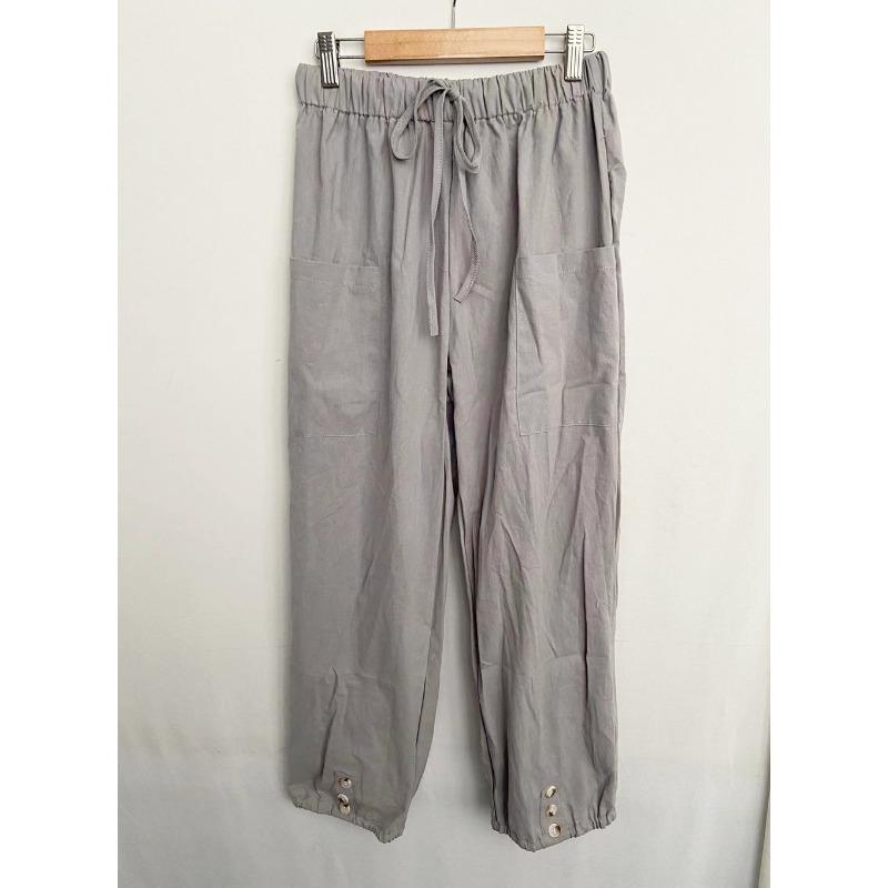 Women Elastic Waist Linen Blend Pants Drawstring Cropped Trousers With 10 Color Options