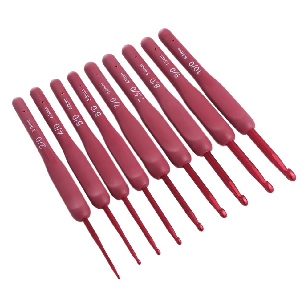 Cushioned Handles Red Soft Rubber Grip Premium Aluminum Knitting Needles Crochet Hooks Mom's Gift