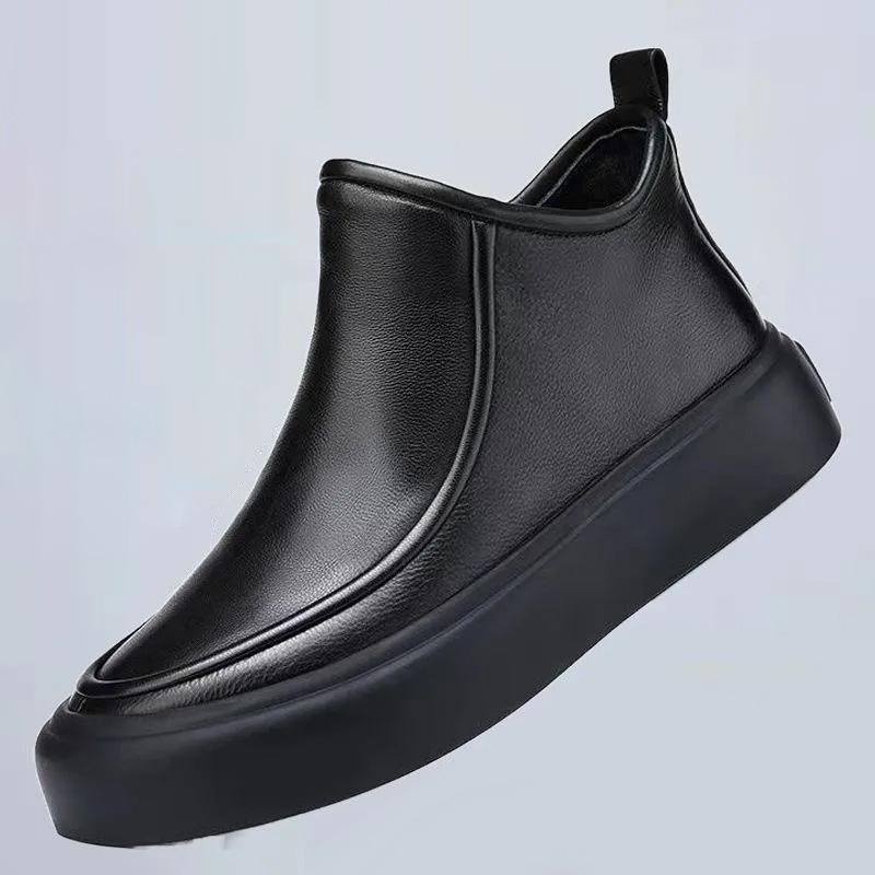 Мужская повседневная кожаная обувь осень и зима деловые туфли на доске черные кожаные короткие ботинки на одном педальном приводе обувь для вождения нескользящая и износостойкая для улицы