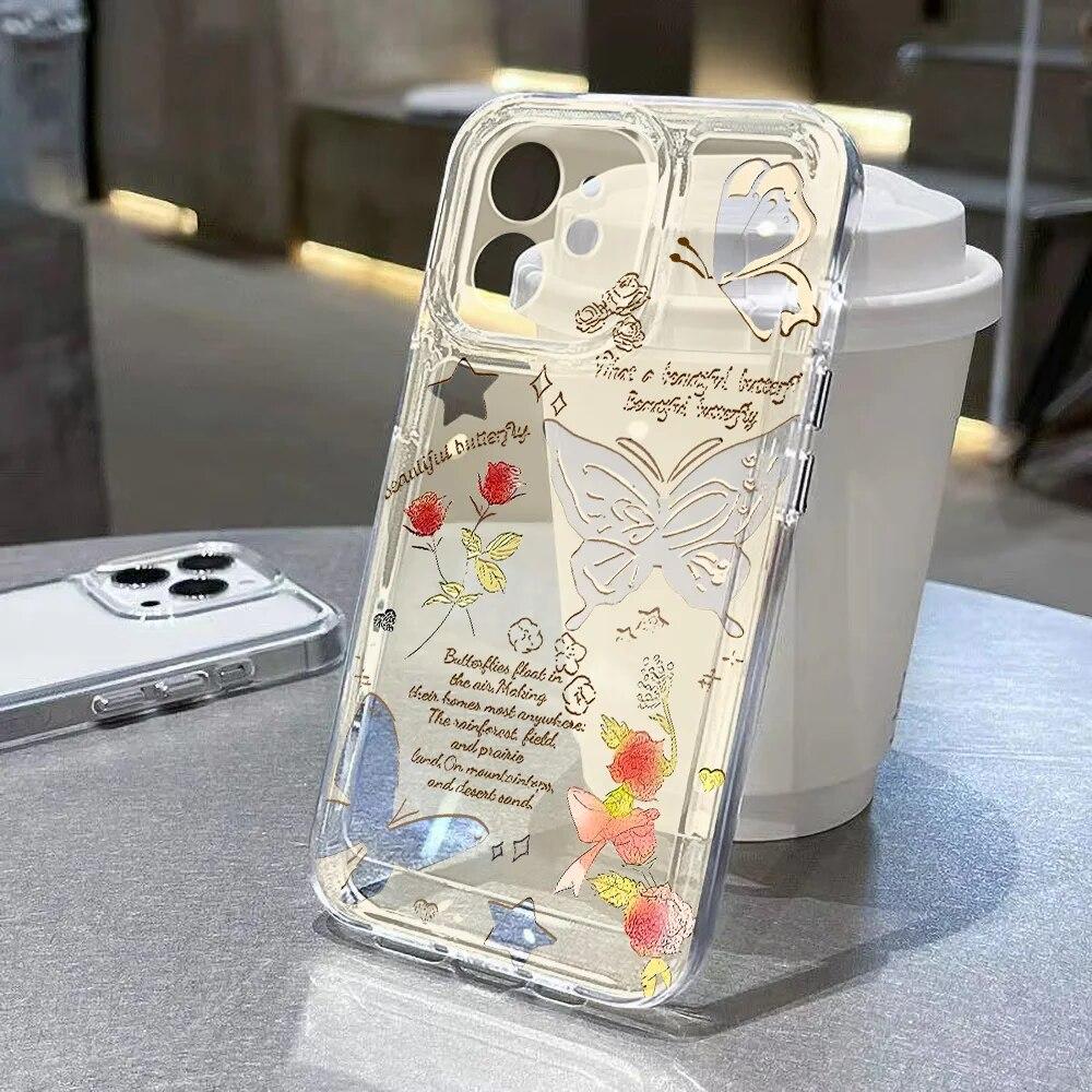 Мягкий прозрачный чехол для телефона с цветком для iPhone 15 Pro, чехол для iPhone 11 13 12 14 Pro Max XR X XS Max 7 8 15 Plus SE 2020, противоударный чехол