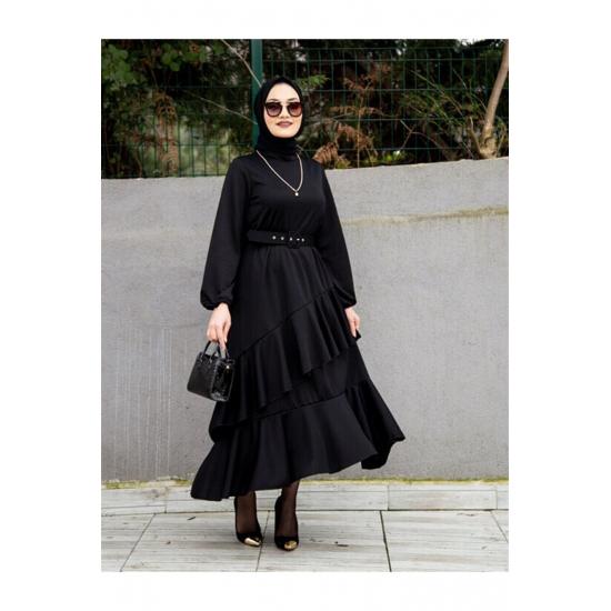 Платье-хиджаб с многослойным поясом и эластичными рукавами Volan