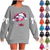 Ladies' Christmas Printed Bow Round Neck Long Sleeved Loose Pullover Sweater Sweatshirt Top