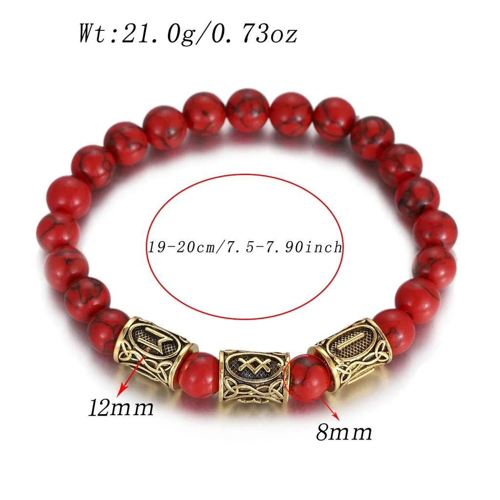 Классический золотой браслет с рунами викингов, 8 мм, из лавового камня, ручная работа, эластичное украшение для женщин и мужчин.