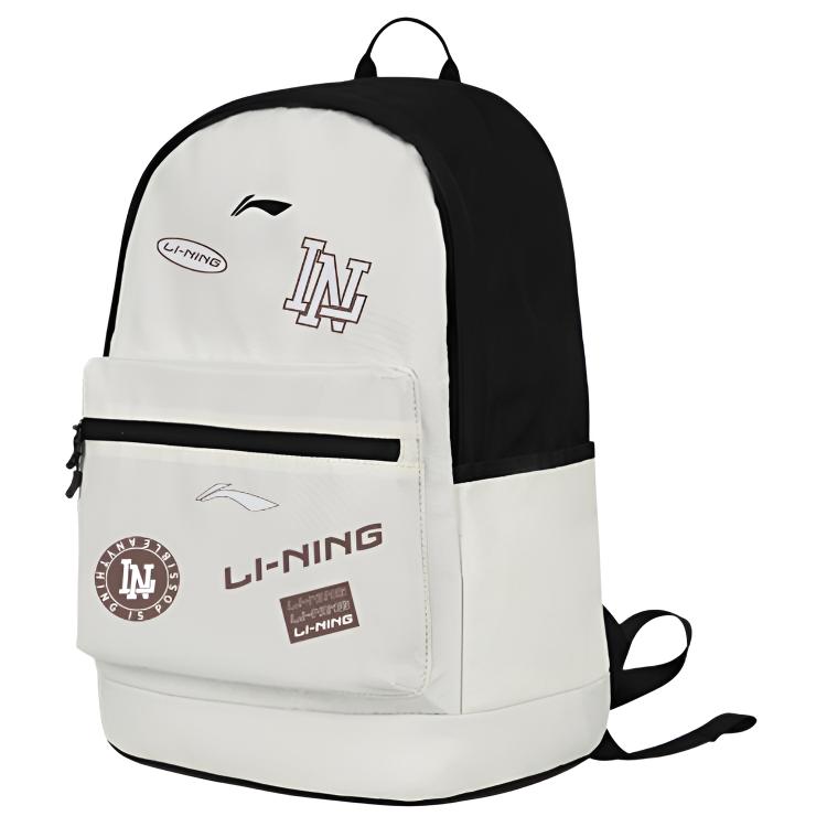 Li-Ning Large Capacity Sports Leisure Outdoor Polyester Backpack Unisex Backpack Beige Black YBSU167-20