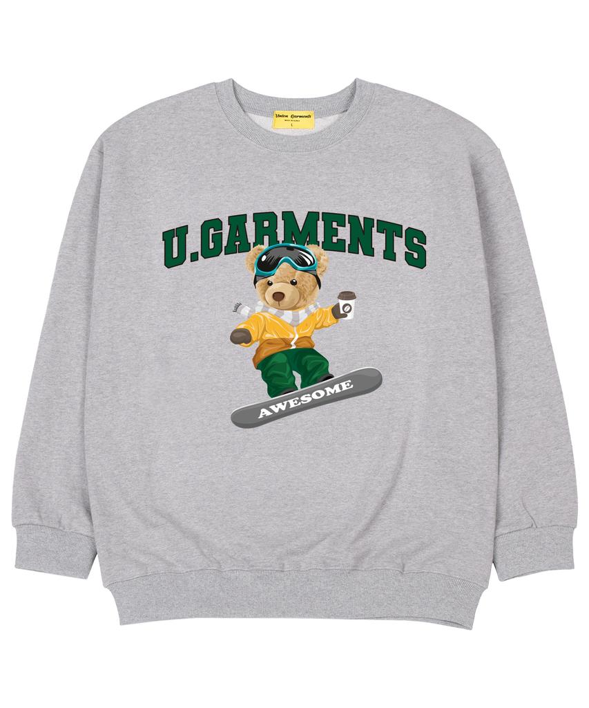 UNION GARMENTS Лыжная Доска Медведь Французская Оверсайз Толстовка Серая
