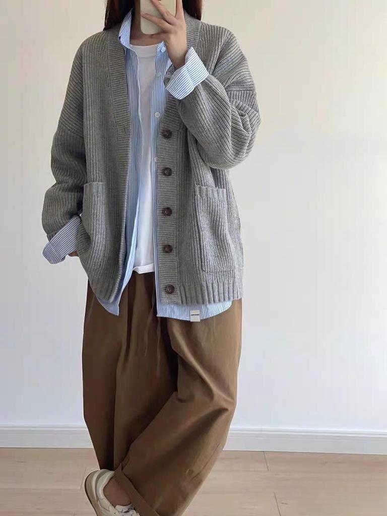 Korean Style Retro Knit Sweater Women's Loose Cardigan Coat