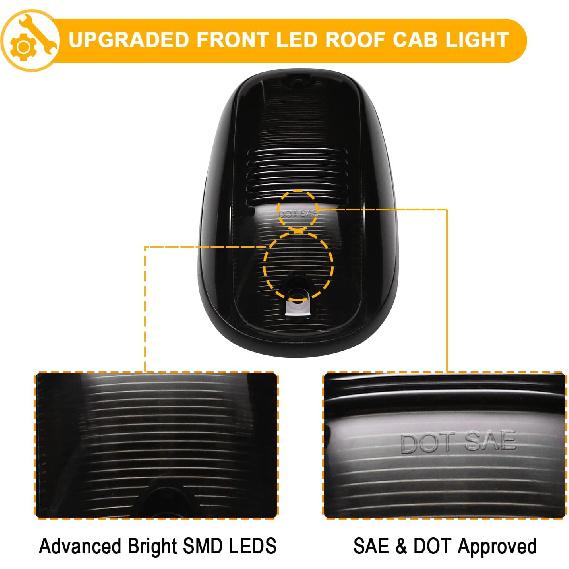 R&F Auto LED Cab Lights 5Pcs Smoked Cab Roof Marker Lights Compatible With Ram 1500 2500 3500 (2003-2018) Pickup Trucks Roof Running Lamps