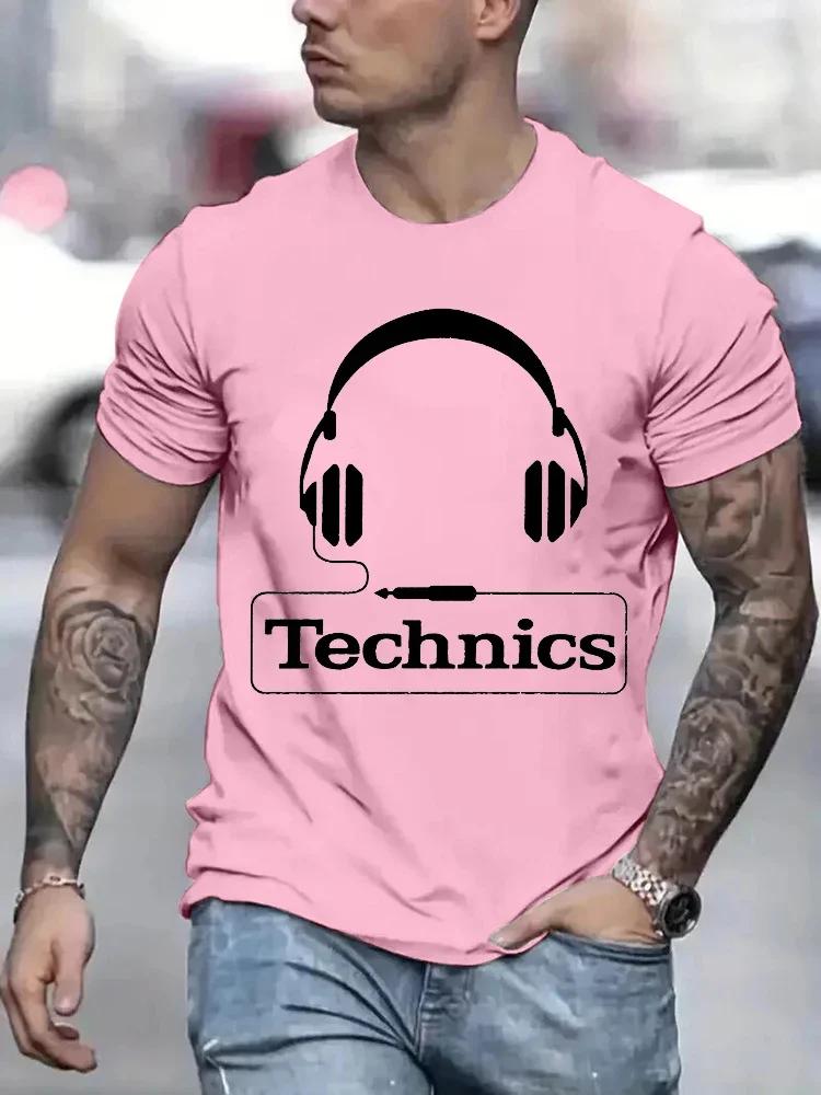 Футболки с принтом наушников Technics для мужчин Харадзюку Модные футболки Оверсайз Летние с коротким рукавом Модные Свободные DJ Футболки Топы