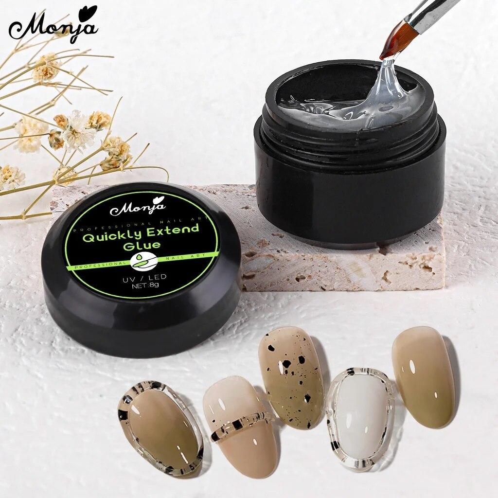 monja 8 г гели для ногтей Быстрое удлинение УФ-клея Ложные советы Строитель наращивания Скульптура Застрявшая дрель Ювелирные изделия Стразы Замачивание Модель Строительный маникюр