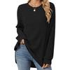 Осенняя женская блузка, однотонные свободные топы с длинными рукавами и круглым вырезом с начесом