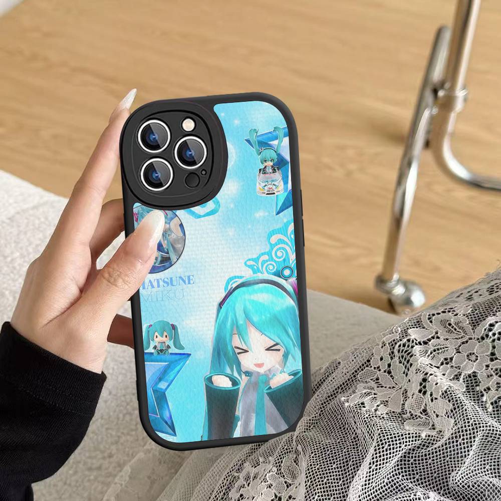Милый H-Хацунэ Мику Чехол для Телефона Для IPhone 16 15 14 13 12 11 Pro Max Plus Кожаный Мягкий Чехол