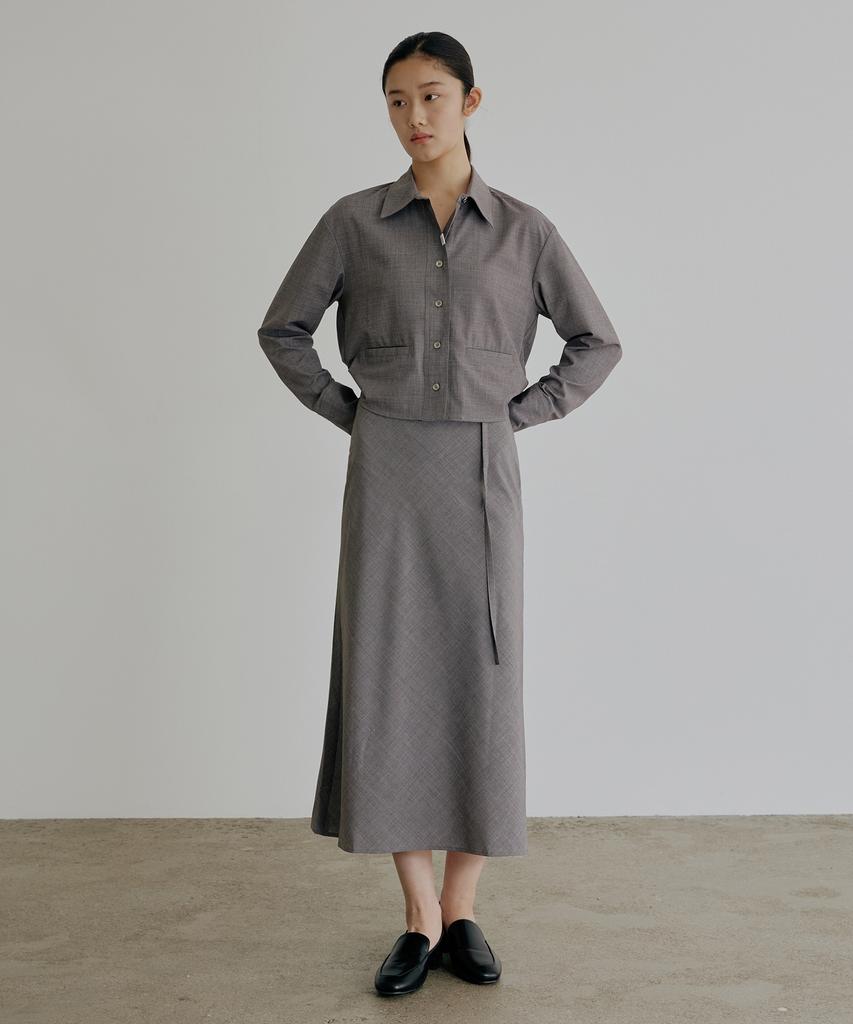 Artid Light Wool Drape Long Skirt_Grey