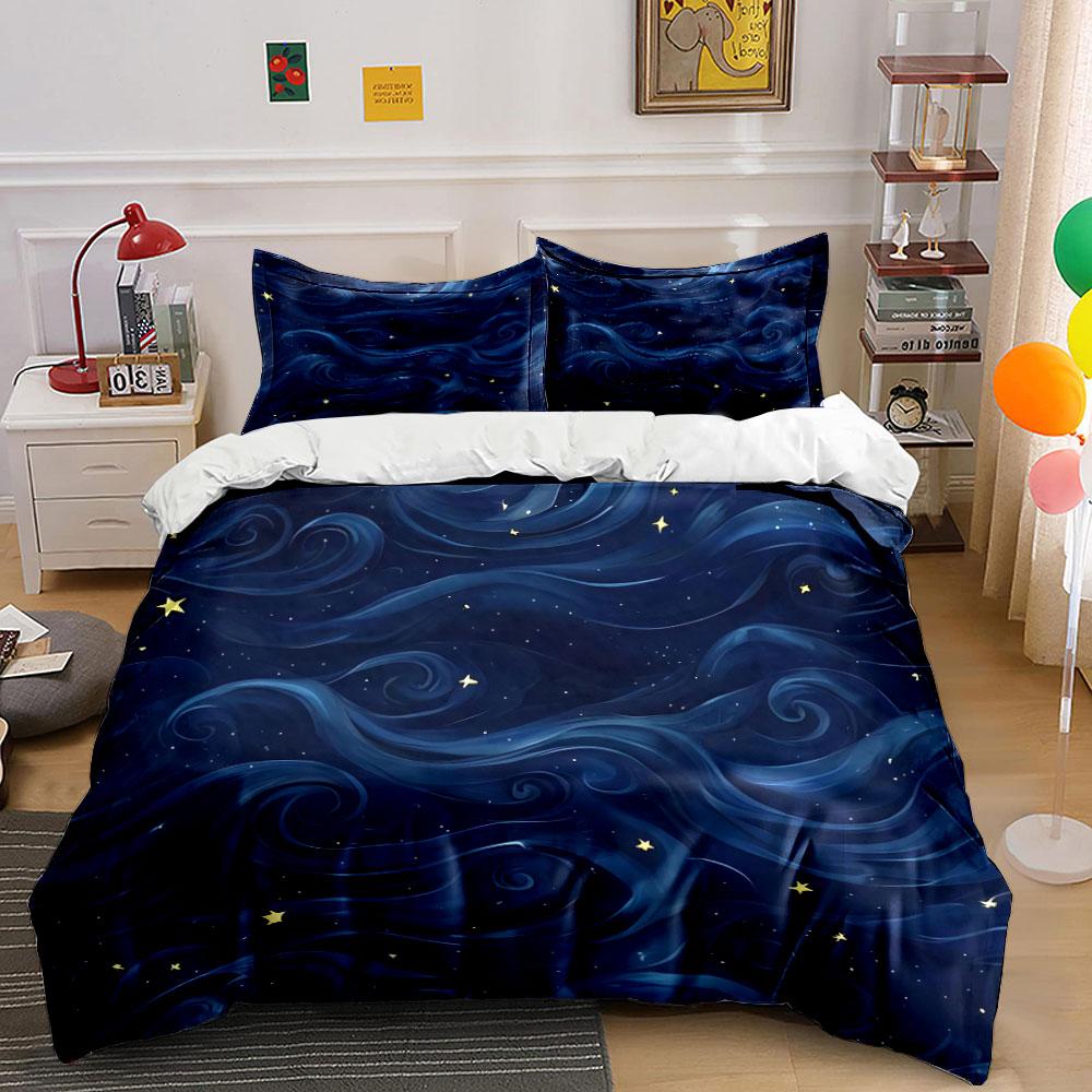 Starry Night Sky Three-Piece Décor Bedding Set with 1 Duvet Cover 2 Pillowcases Single Double King Queen, Gift