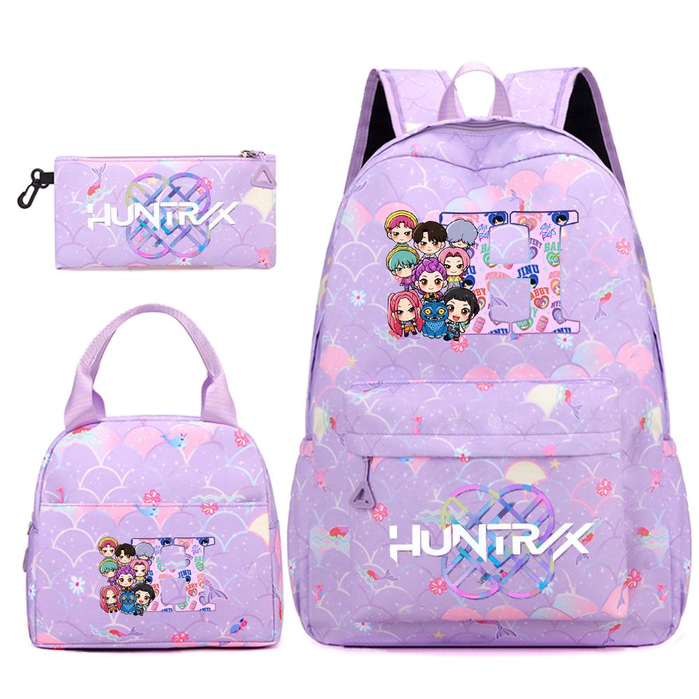3Pcs/set 26 English Letter Kpop Printed Backpack Handbag Pencil Case for Teenger Student Girl Boy Schoolbag Kid Bookbag Large Capacity Travel Bag Gift