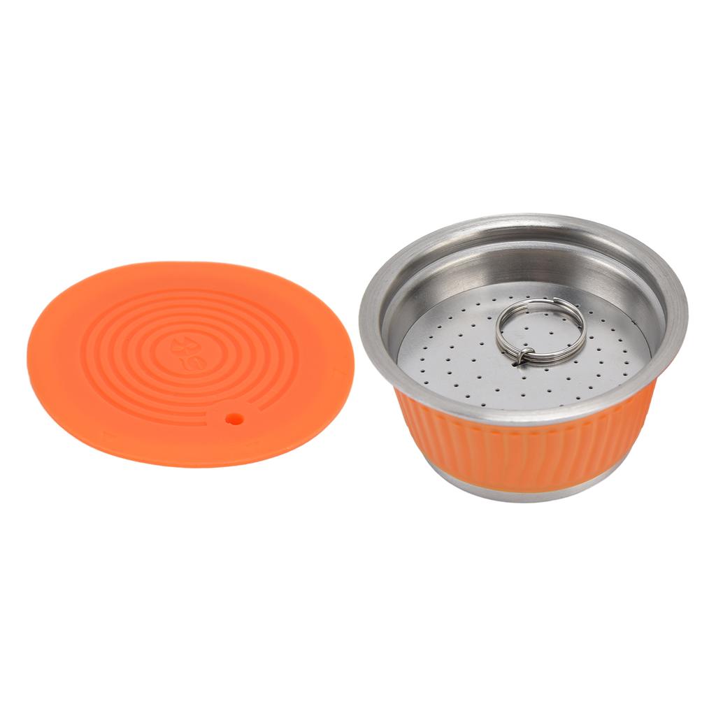 Stainless Steel Reusable Refillable Coffee Capsule Filter Cup with Tamper for Dolce GustoOrange