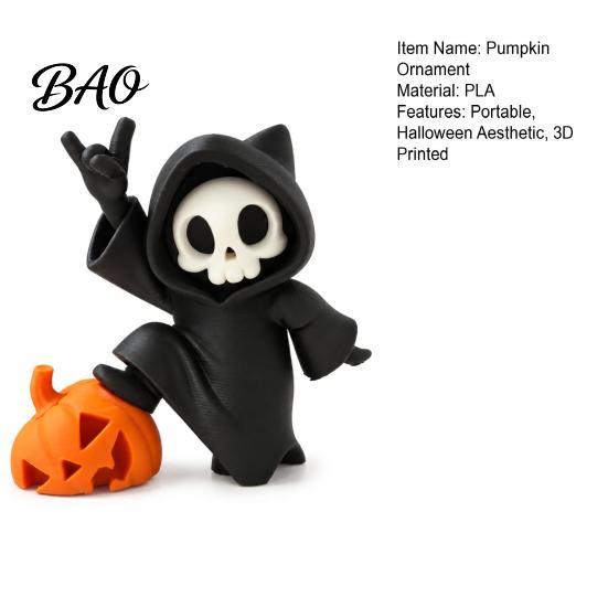 Lightweight Desktop Figurine Little Pumpkin Skull Ornament, 3D Printed Halloween Decor, Cute Compact Tabletop Display Piece for Home Table Decoration