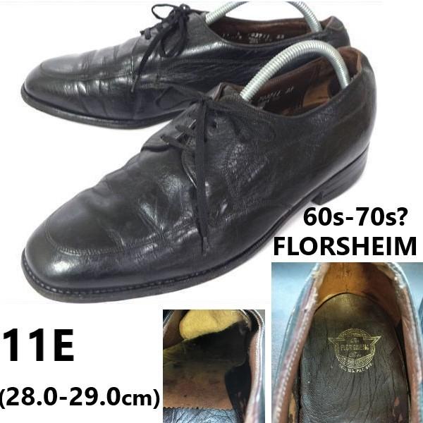 FLORSHEIM Goodyear Welt U-Tip Shoes 60s-70s Vintage Size 11E 28.0-28.5 Black(USED)