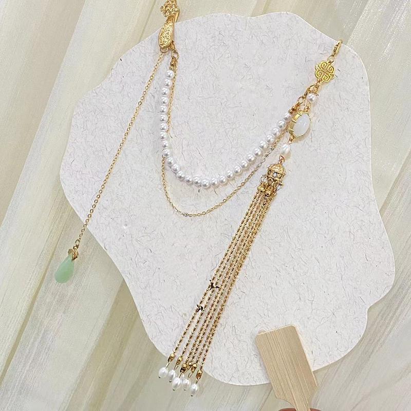 Имитация жемчуга Женское украшение Ханфу Ювелирные изделия Длинная подвеска-кисточка Аксессуары для ципао Сплав Ципао Прессованный лацкан