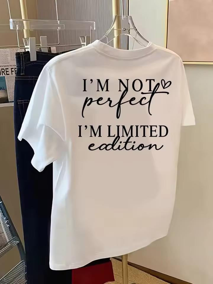 2026 New Front and Back Short-sleeved T-shirt I'm Not Perfect Fashionable Print Women's Summer Fashion Print T-shirt