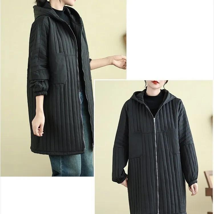 Зимняя куртка миди с капюшоном большого размера, Модная куртка с хлопковой подкладкой, Свободный западный стиль, Женская, на все случаи жизни