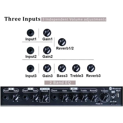 Coolmusic Battery Powered Acoustic Amplifier, Bluetooth Enabled, Compact and Lightweight Design, 40W High Output, 3 Channels, 2-Band EQ, Black