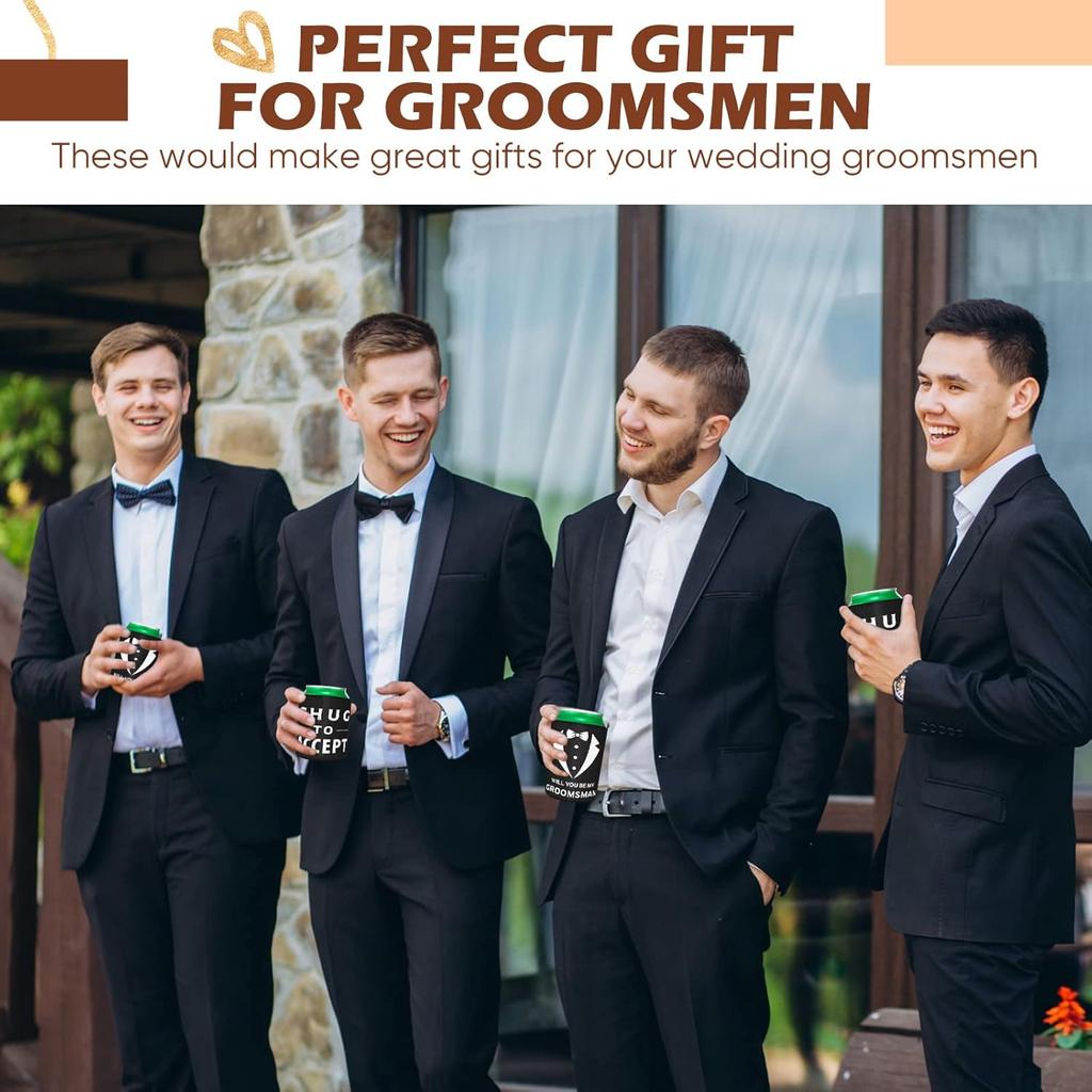 6 Pack Groomsmen Best Man Proposal Can Coolers Bachelor Gifts Groomsmen Gifts Funny Novelty Neoprene Hugger Can Sleeve Favors for Bachelor Party for