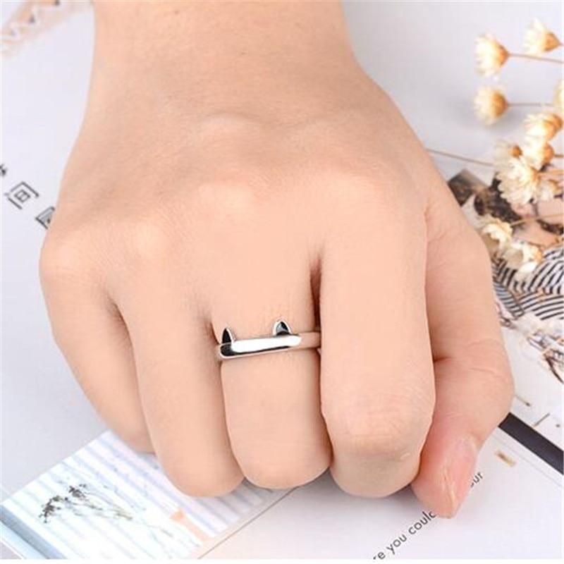 Новые модные милые животные 925 пробы серебряные ювелирные изделия индивидуальные черные и розовые кошачьи ушки следы эпоксидные открывающиеся кольца Xzr015