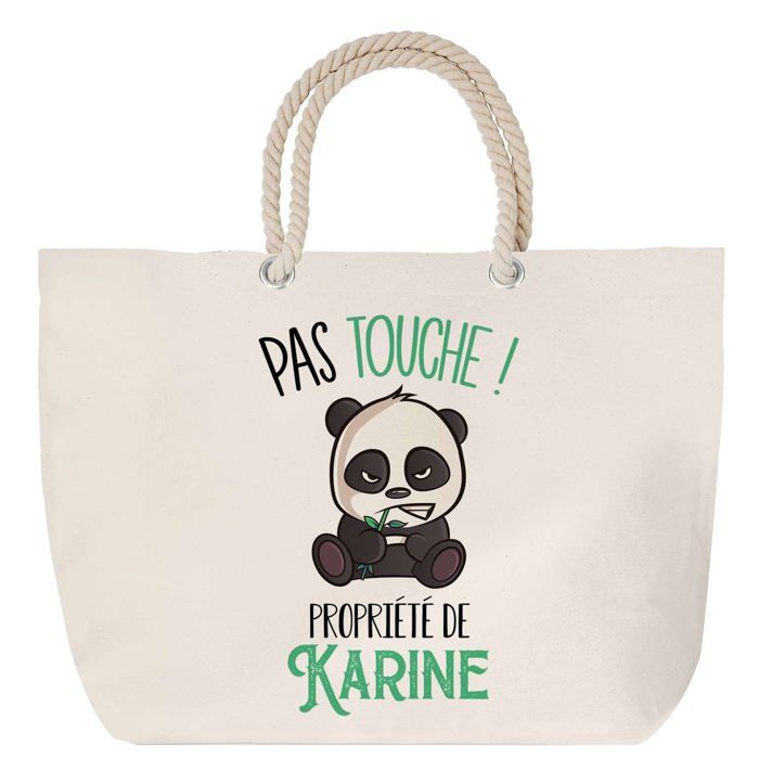 Sac de plage anse corde Karine Pas Touche Panda Cadeau Anniversaire Noël | Grand Sac de Transport & Sport